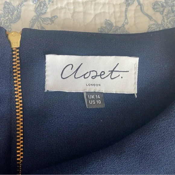 Closet London Navy and Cream Pleated Coastal Preppy Mini Dress Size 10 - Picture 4 of 11